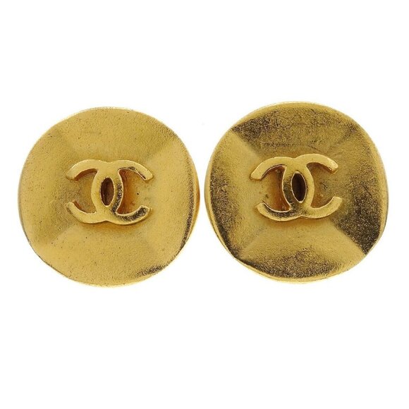 Chanel Button Earrings Gold Clip-On - Picture 1 of 5
